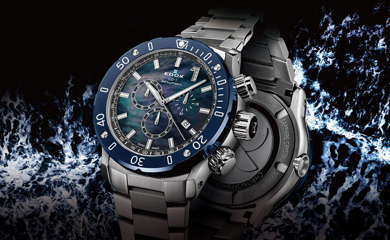 EDOX(エドックス) 2023新作 文字盤にブラック マザー・オブ・パール＆ダイヤモンドインデックスを採用した日本限定モデル。エドックス「クロノオフショア1 クロノグラフ ジャパン リミテッドエディション」