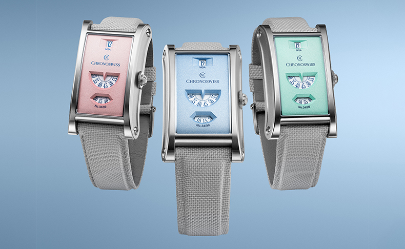 CHRONOSWISS(クロノスイス) 2026新作 針を持たない機械式腕時計の新色。クロノスイス「ネオ デジター パステル」