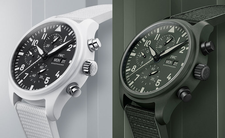 IWC(アイ・ダブリュー・シー) 2022新作　時計にふさわしい美しいカラーのハイテク素材。IWC「パイロット・ウォッチ・クロノグラフ・トップガン”レーク・タホ”＆”ウッドランド”」