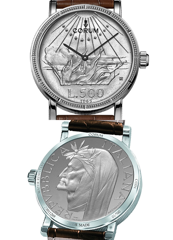 CORUM(コルム) コルムがコインウォッチ誕生60周年を記念し、ヘリテージ コインを2025年7月11日に発売。「イタリア語の父」といわれるダンテ・アリギエーリを描いた銀貨を使用したレアピース
