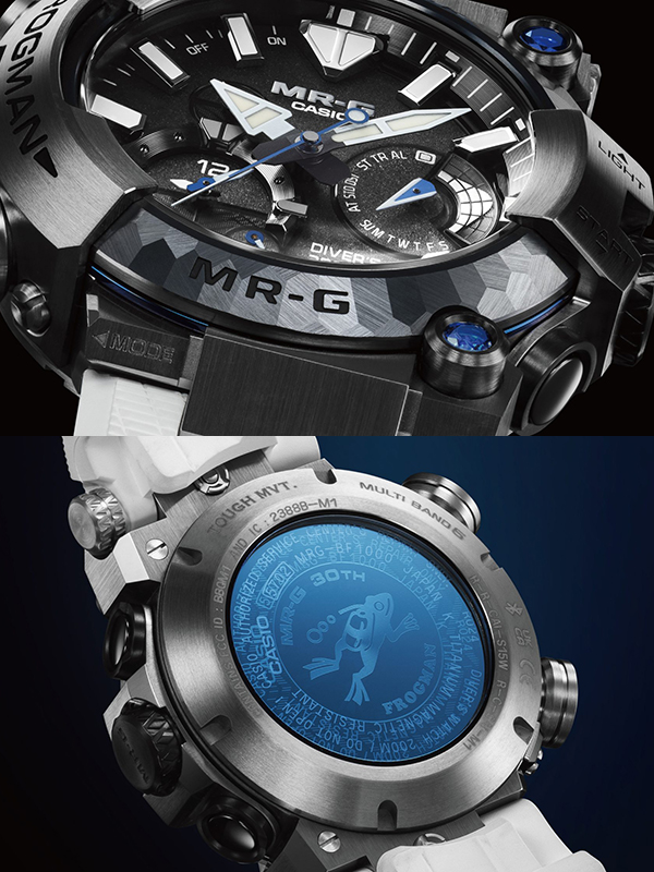 MR-G(エムアールジー) 2026新作 “MR-G”30周年を記念した特別モデル。ISO200m潜水用防水性能を備えた本格ダイバーズウオッチ“FROGMAN”。極地の海で形成される氷柱「ブライニクル」をモチーフにした“MR-G”