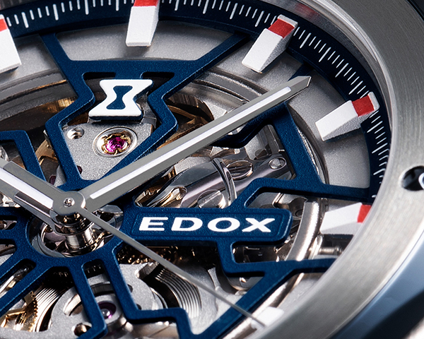 EDOX(エドックス) 2023新作 砂時計がモチーフの美しいカットワークが施されたモダンスケルトン 、エドックス「デルフィン メカノ オートマティック」に新色マリンカラーが登場