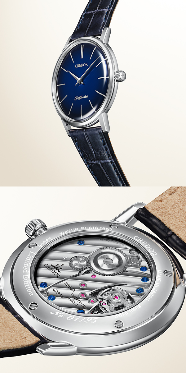CREDOR(クレドール) 2026新作 漆芸の新たな可能性を探求した薄型メカニカル限定モデルが登場。幾重もの漆の層が織りなす、奥深い青のグラデーションダイヤル。クレドール「ゴールドフェザー 漆芸ダイヤル 限定モデル」