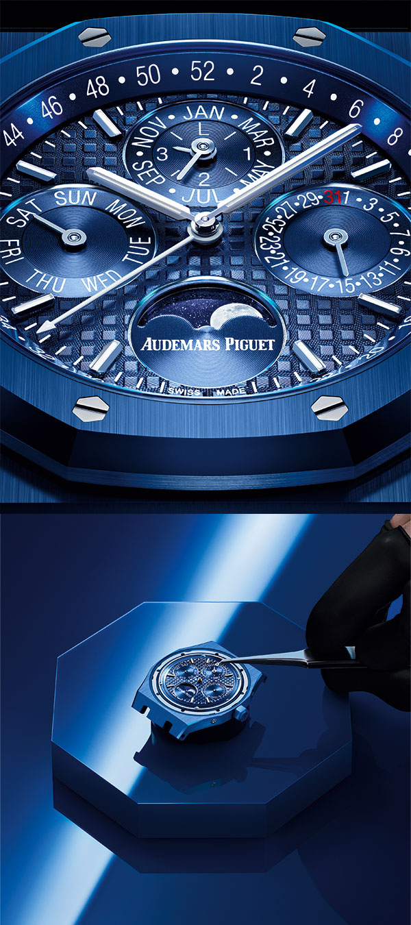 AUDEMARS PIGUET(オーデマ ピゲ) 2022新作 洗練されたブルーセラミックの単色の美しさがデザインを惹きたてる。オーデマ ピゲ「ロイヤル オーク パーペチュアルカレンダー」