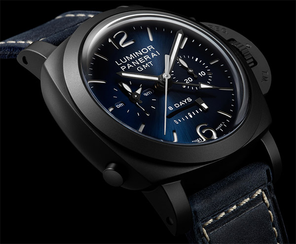 PANERAI(パネライ) 2021新作 ルミノールの個性的なデザインと複雑機構への独自アプローチが融合した、パネライ「ルミノール クロノ モノプルサンテ GMT ブルーノッテ」