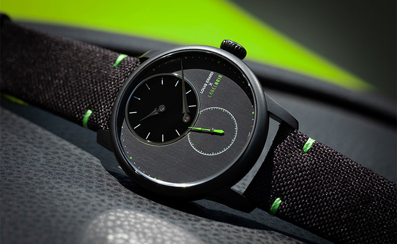 2022新作 モダンなブラックカラーにビビッドなグリーンステッチがアクセントになった「ラベル ノワール」とのコラボモデル。ルイ・エラール「エクセレンス レギュレーター リミテッド エディション ルイ・エラール×ラベル ノワール」