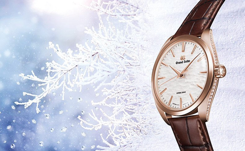 2021新作 信州の幻想的な冬景色「垂り雪(しずりゆき)」を表現した情緒あふれるデザイン。グランドセイコー「SBGY008」