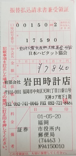東日本大震災復興支援募金2019年4月分