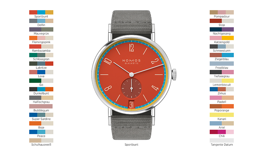 多彩なカラーのアイコンウォッチ タンジェントデイト | ノモス グラス